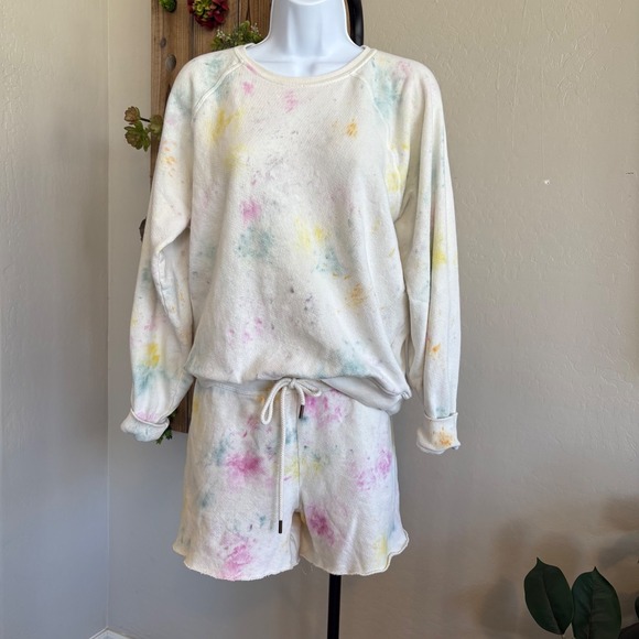 The Great Women Crew Neck Sweatshirt Top Sweat Shorts Set Confetti Tie Dye 1&3 - Picture 1 of 13